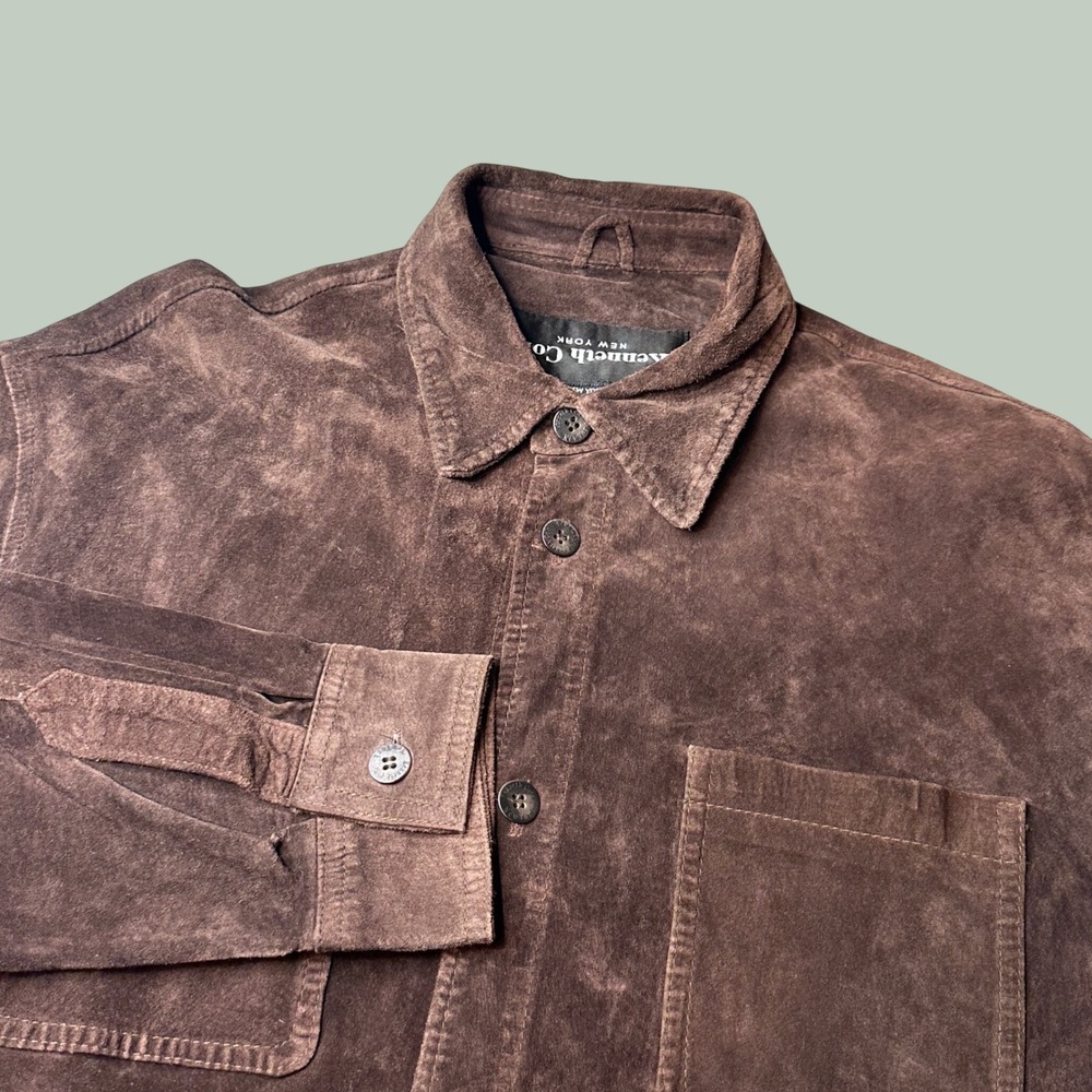 Kenneth Cole Jacket Mens Large Brown Genuine Suede Leather Button Down Shirt